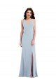Long Sleeveless Stretch Crepe Light Sky Blue Trumpet V-Neck Evening Dress