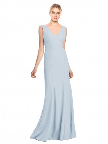 Long Sleeveless Stretch Crepe Light Sky Blue V-Neck Evening Dress for Sale