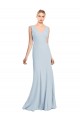 Long Sleeveless Stretch Crepe Light Sky Blue V-Neck Evening Dress