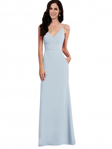 Long Sleeveless Stretch Crepe Light Sky Blue Trumpet Formal Dress for Sale