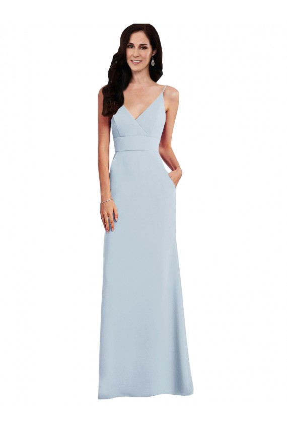 Long Sleeveless Stretch Crepe Light Sky Blue Trumpet Formal Dress