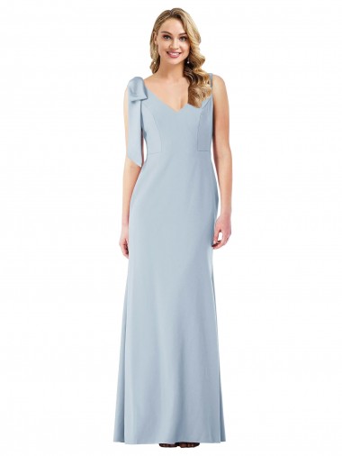 Long Sleeveless Stretch Crepe Light Sky Blue V-Neck Trumpet Semi Formal Evening Dress for Sale