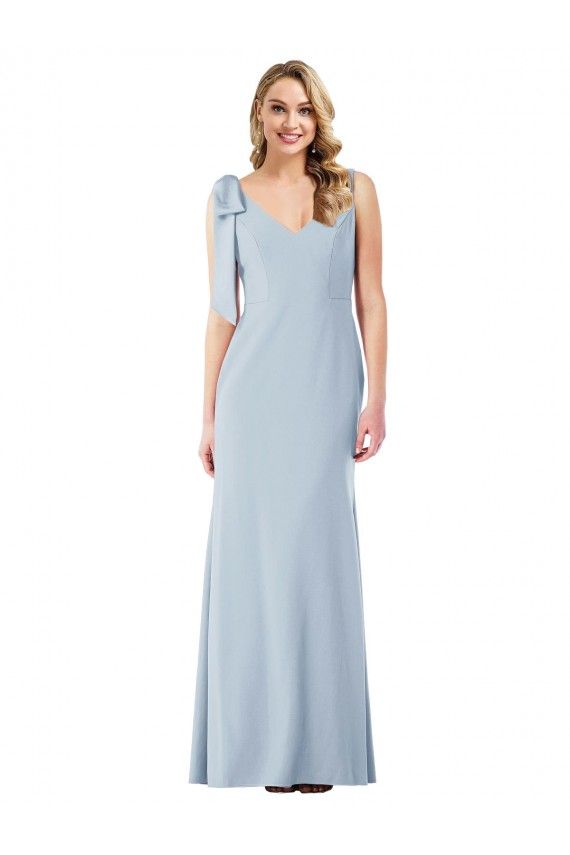 Long Sleeveless Stretch Crepe Light Sky Blue V-Neck Trumpet Semi Formal Evening Dress