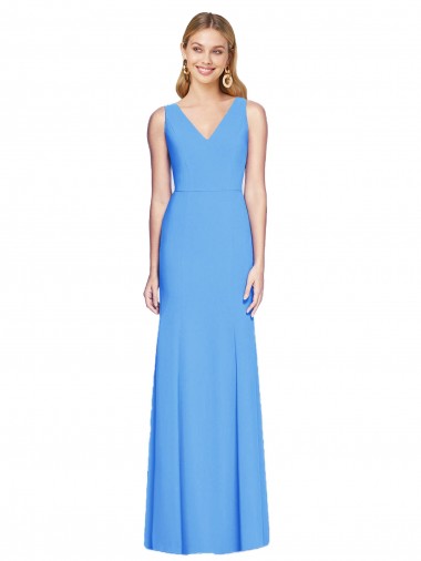 Long Sleeveless Stretch Crepe Peacock Blue Trumpet Semi Formal Evening Dress for Sale