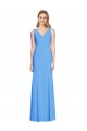 Long Sleeveless Stretch Crepe Peacock Blue Trumpet Semi Formal Evening Dress