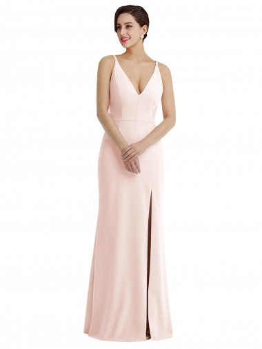 Long Sleeveless Stretch Crepe Pink V-Neck Trumpet Formal Evening Dress for Sale