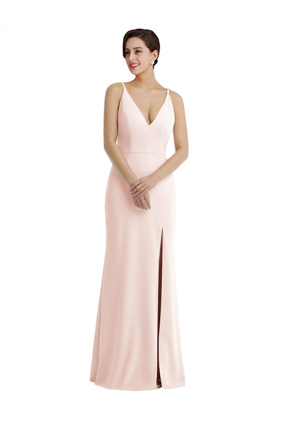 Long Sleeveless Stretch Crepe Pink V-Neck Trumpet Formal Evening Dress