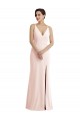 Long Sleeveless Stretch Crepe Pink V-Neck Trumpet Formal Evening Dress