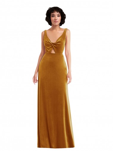 Long Sleeveless Stretch Velvet Gold Trumpet Semi Formal Evening Dress for Sale