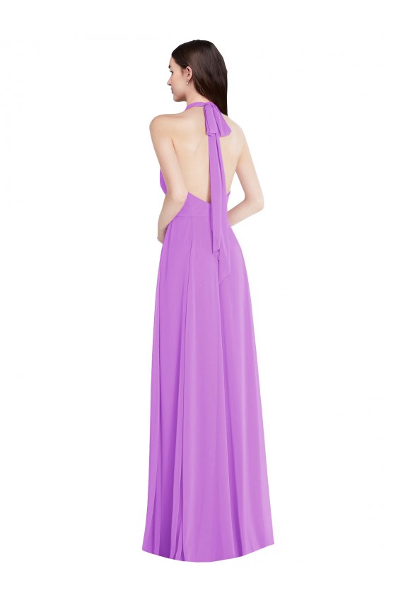 Long Sleeveless Soft Chiffon Violet A-Line Formal Evening Dress