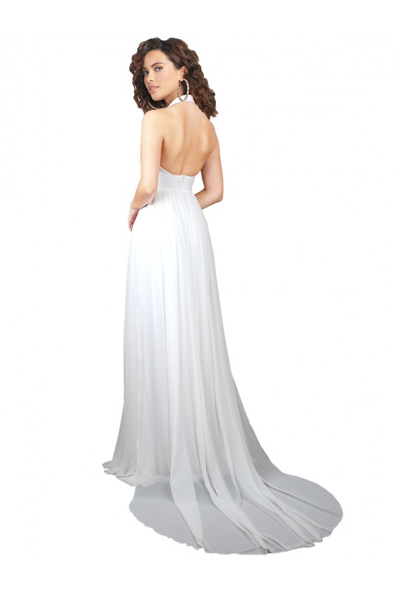 Sweep Train Sleeveless Soft Chiffon White A-Line Semi Formal Evening Dress