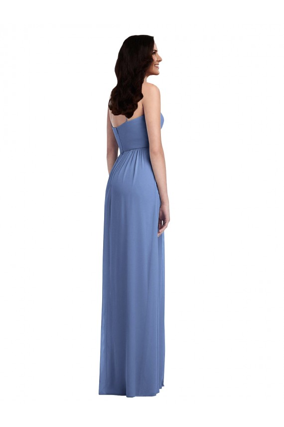 Long Sleeveless Soft Chiffon Windsor Blue A-Line Semi Formal Evening Dress