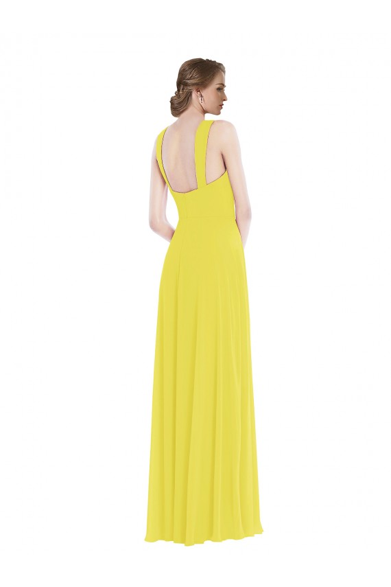 Long Sleeveless Soft Chiffon Yellow A-Line Semi Formal Evening Dress